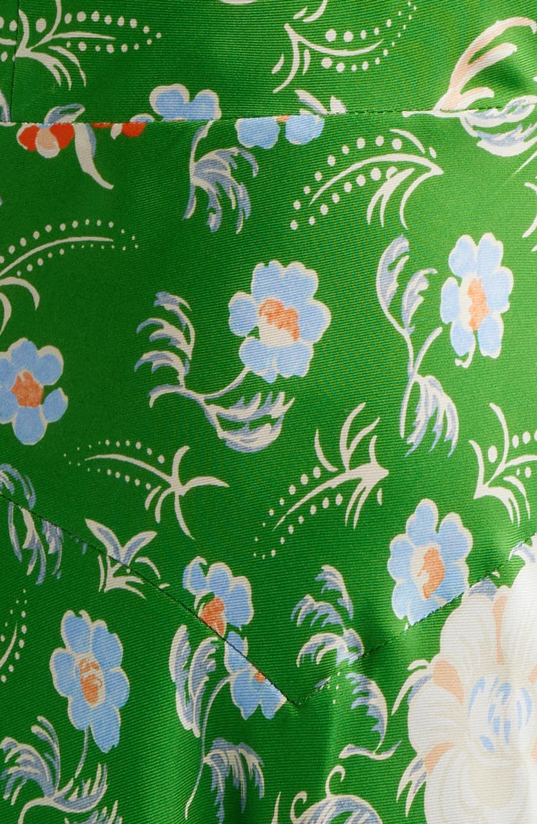 DÔEN Valerine Print Ruffle Silk Blend Maxi Dress, Alternate, color, Emerald Hollyhock Hills