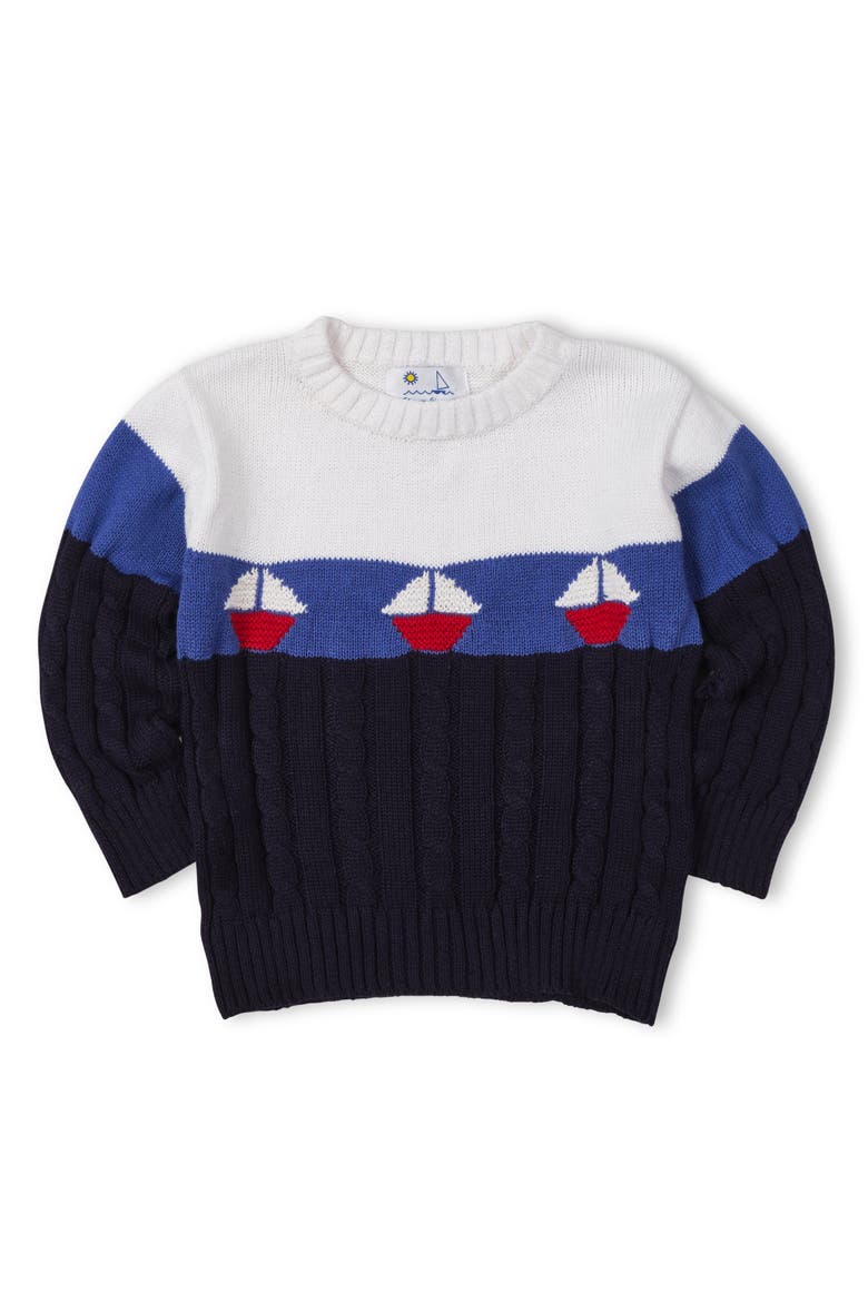 Sweater With Sailboats, Main, color, White and Navy