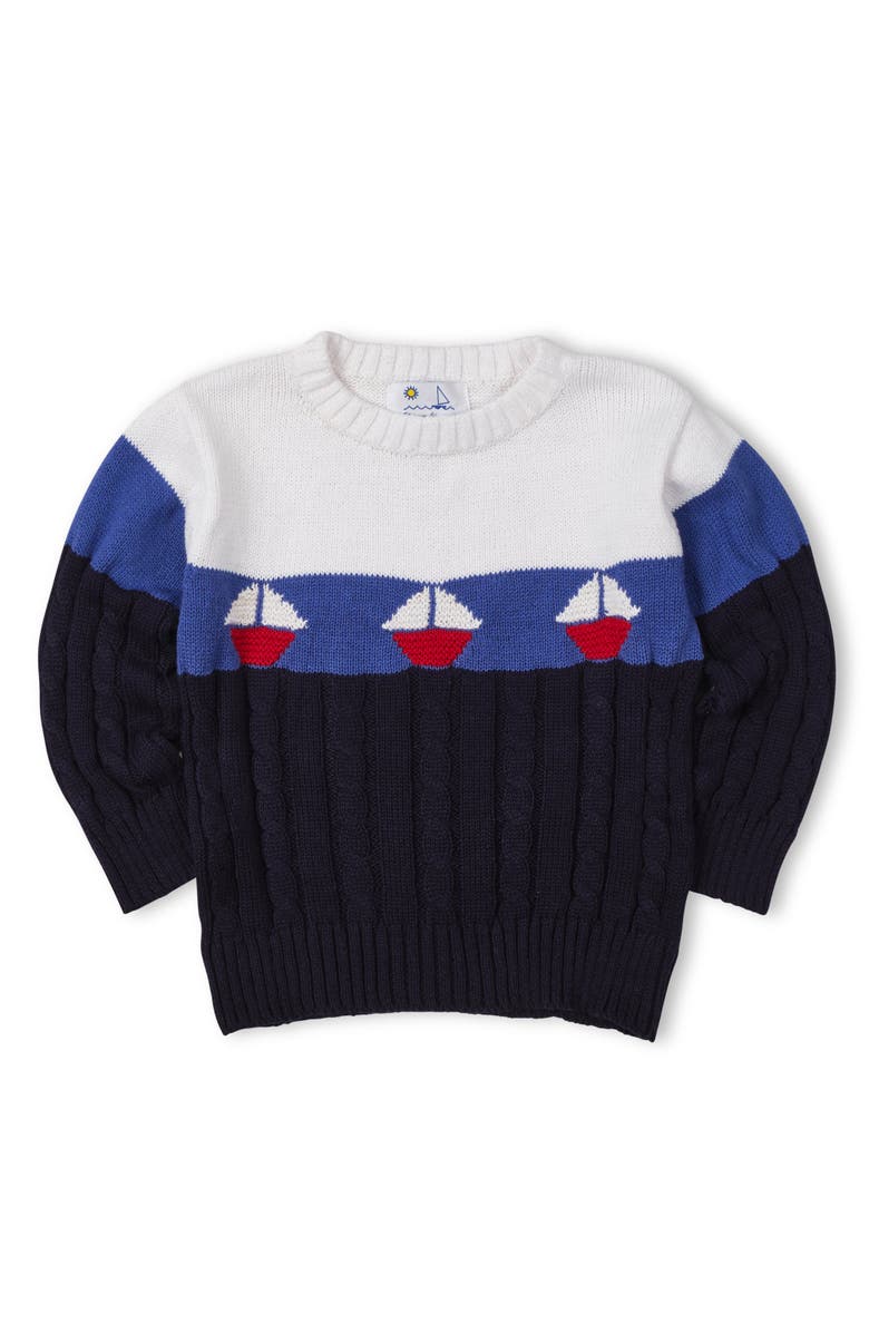 Florence Eiseman Sweater With Sailboats, Main, color, White And Navy