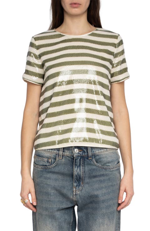 Tchao Sequin Stripe Top