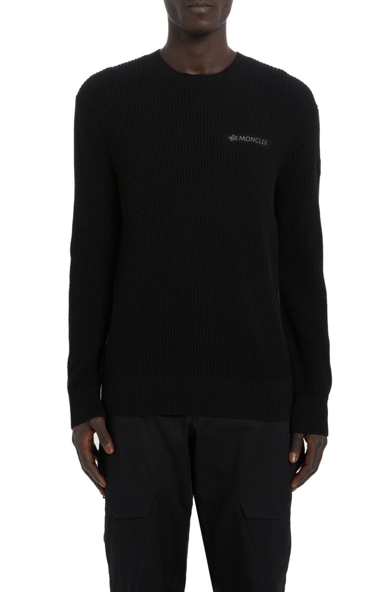 Moncler Reflective Logo Patch Waffle Knit Sweater, Main, color,