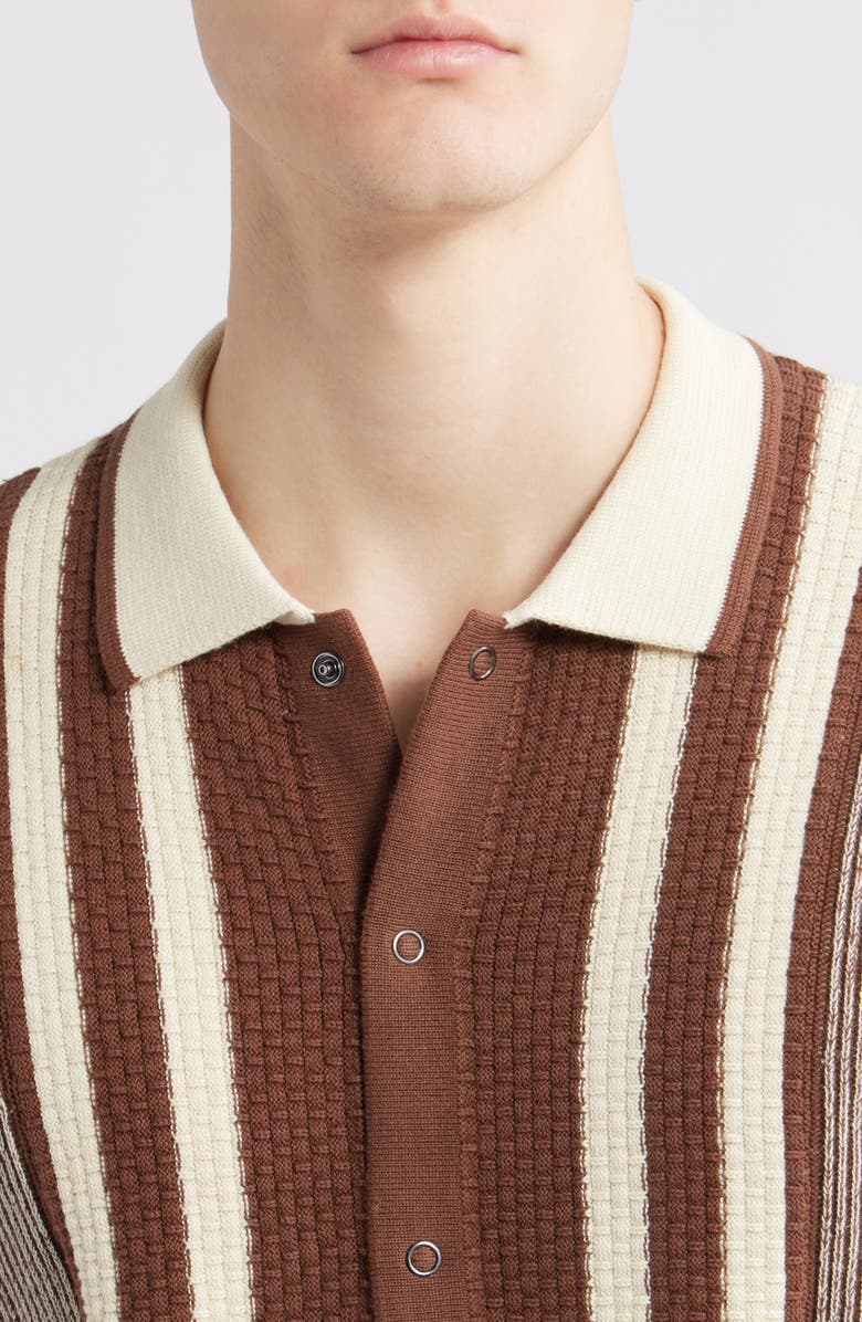 Percival Teramo Knit Short Sleeve Snap Up Shirt, Alternate, color, Brown/ Ecru