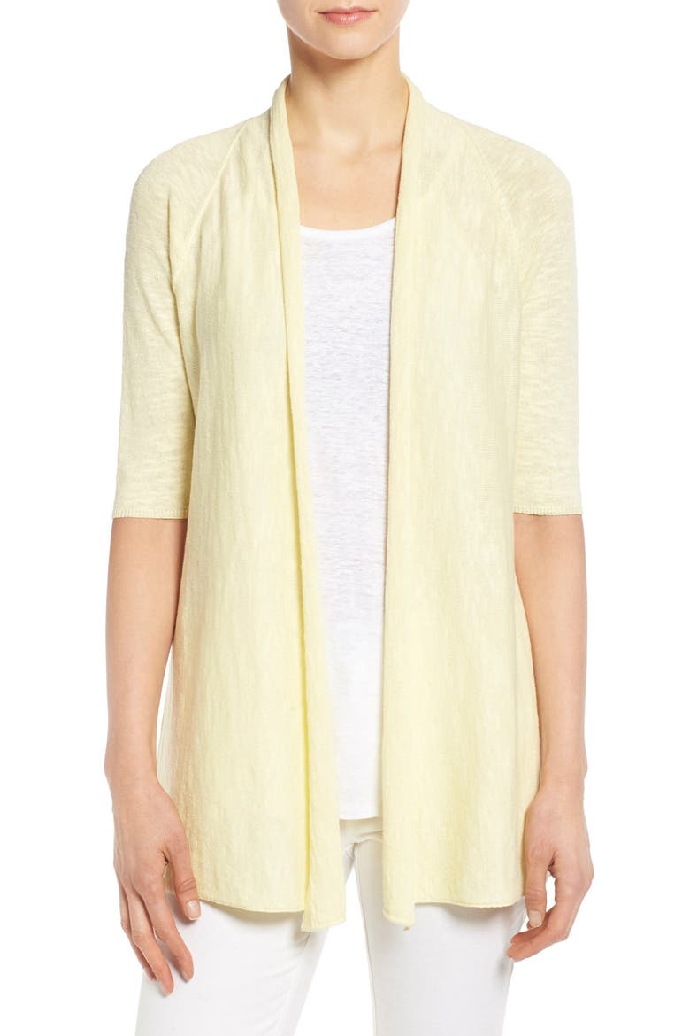 Organic Linen & Cotton Elbow Sleeve Straight Cardigan, Main, color, DAISY