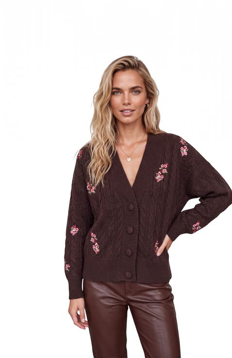 Flower 100% Cashmere Cable Cardigan