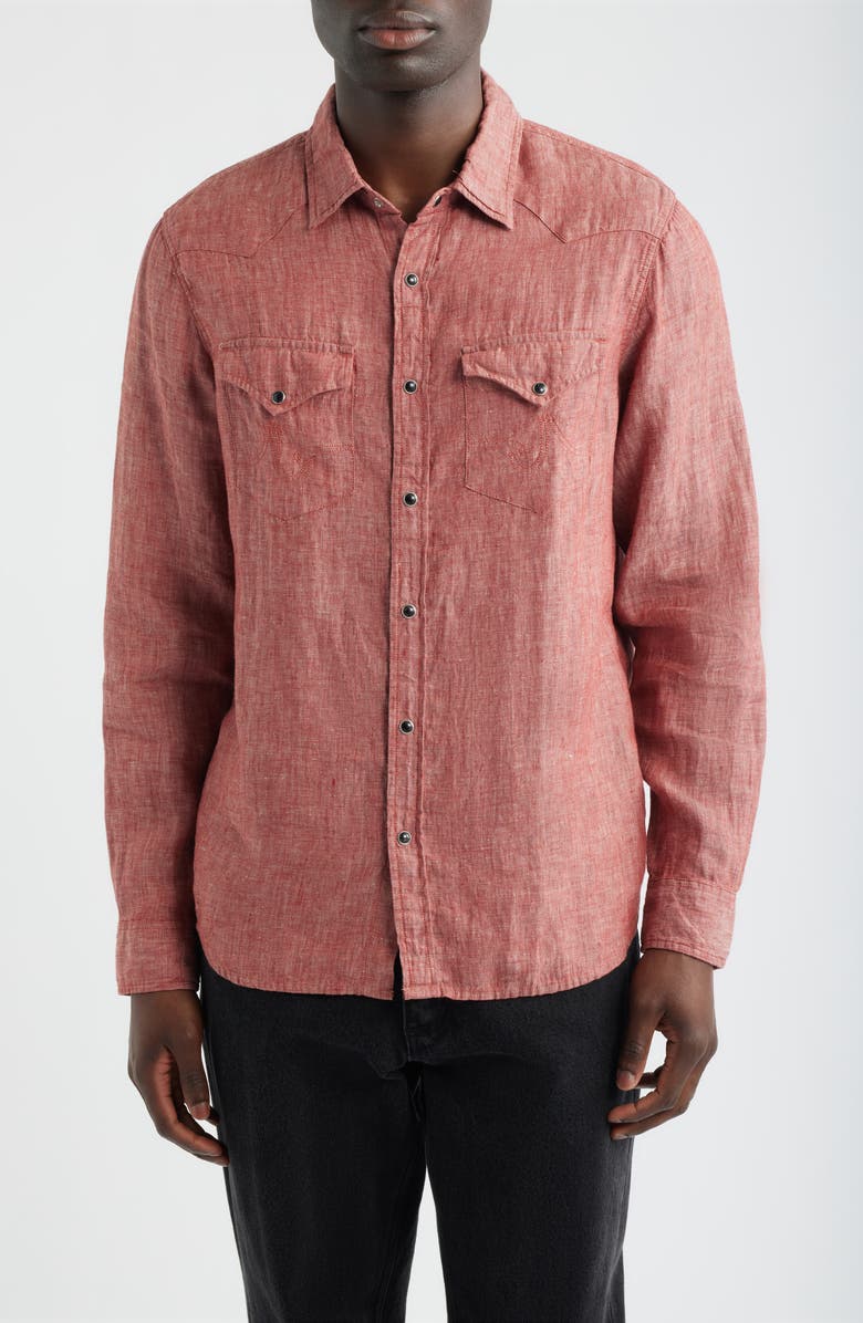 AG Rogan Linen Snap-Up Western Shirt, Main, color, Heritage Adobe Clay