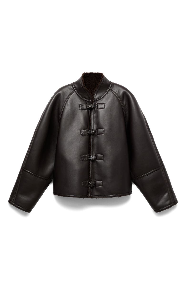 MANGO Faux Leather & Faux Shearling Reversible Jacket, Main, color, Black