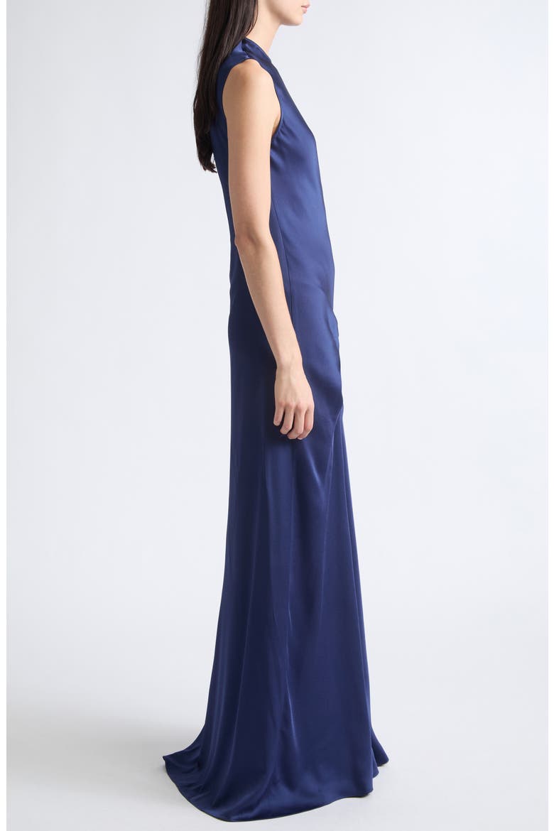 Draped Satin Gown, Alternate, color, NAVY