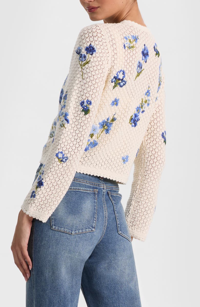 Alice + Olivia Anderson Floral Embroidered Cotton & Wool Cardigan, Alternate, color, Fleur De Paris