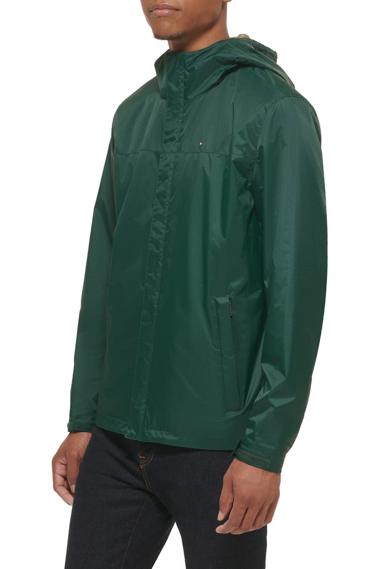 Nylon Hooded Quilted Rain Jacket, Alternate, color, PINE