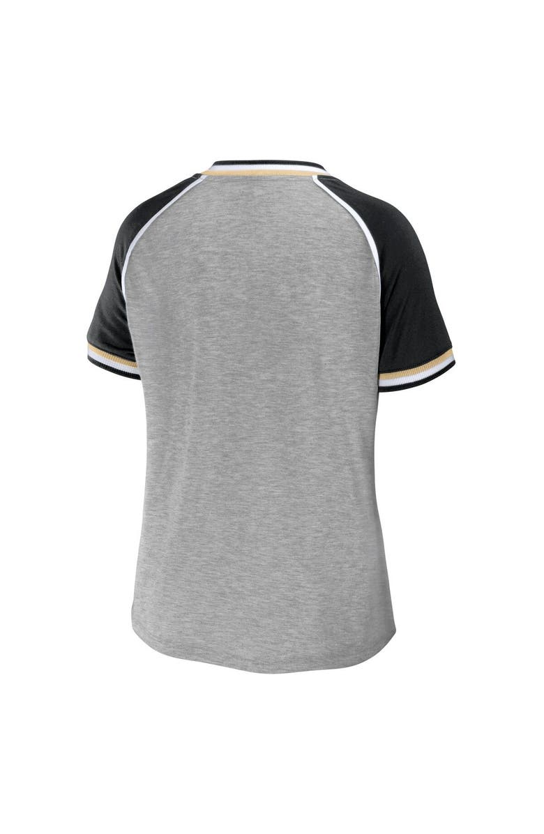 WEAR by Erin Andrews Women's WEAR by Erin Andrews Heather Gray New Orleans Saints  Throwback Raglan V-Neck T-Shirt, Alternate, color, Heather Gray