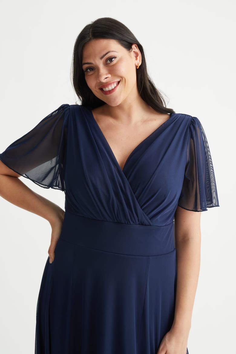 Isabelle Angel Sleeve Maxi Dress, Alternate, color, Solid Navy