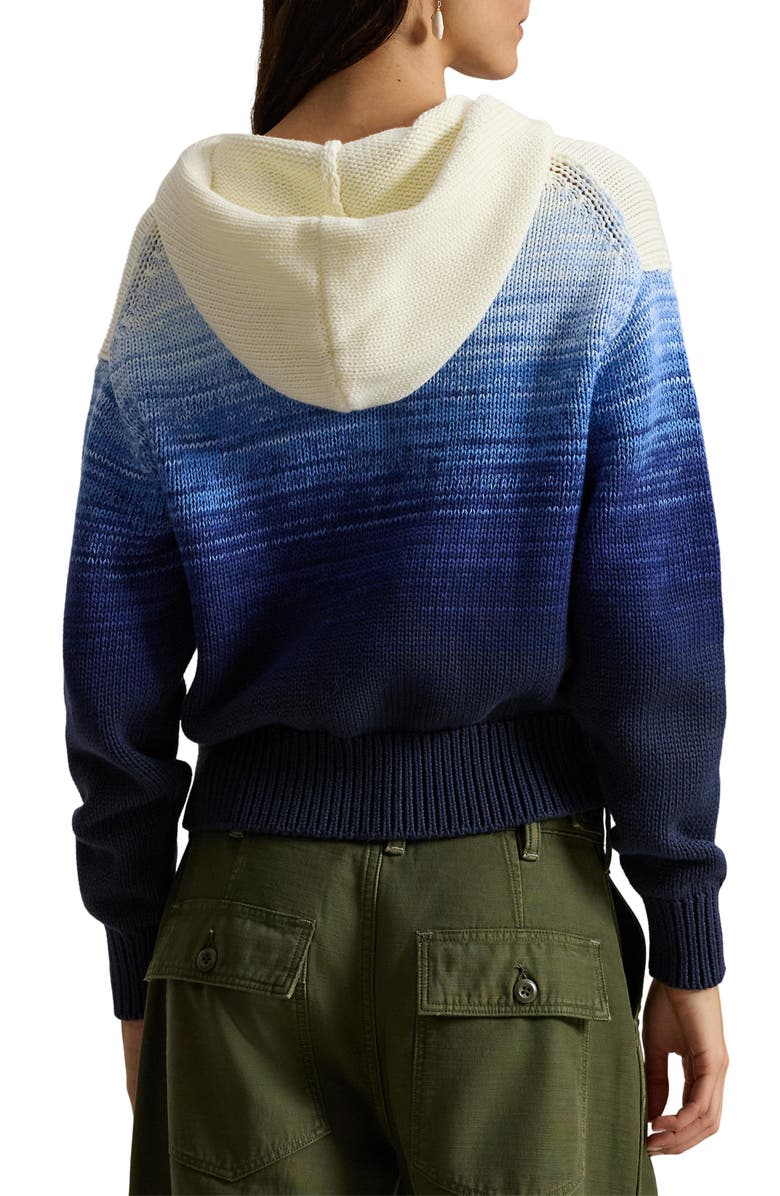 Polo Ralph Lauren Front Zip Sweater Hoodie, Alternate, color, White/ Royal Blue