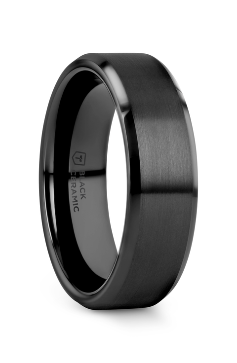 Yorkshire Brushed Ceramic Wedding Band With Polished Beveled Edges