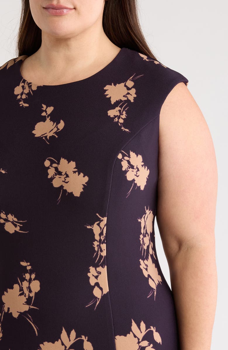 Connected Apparel Floral Sleeveless Dress, Alternate, color, Aubergine/ Gold