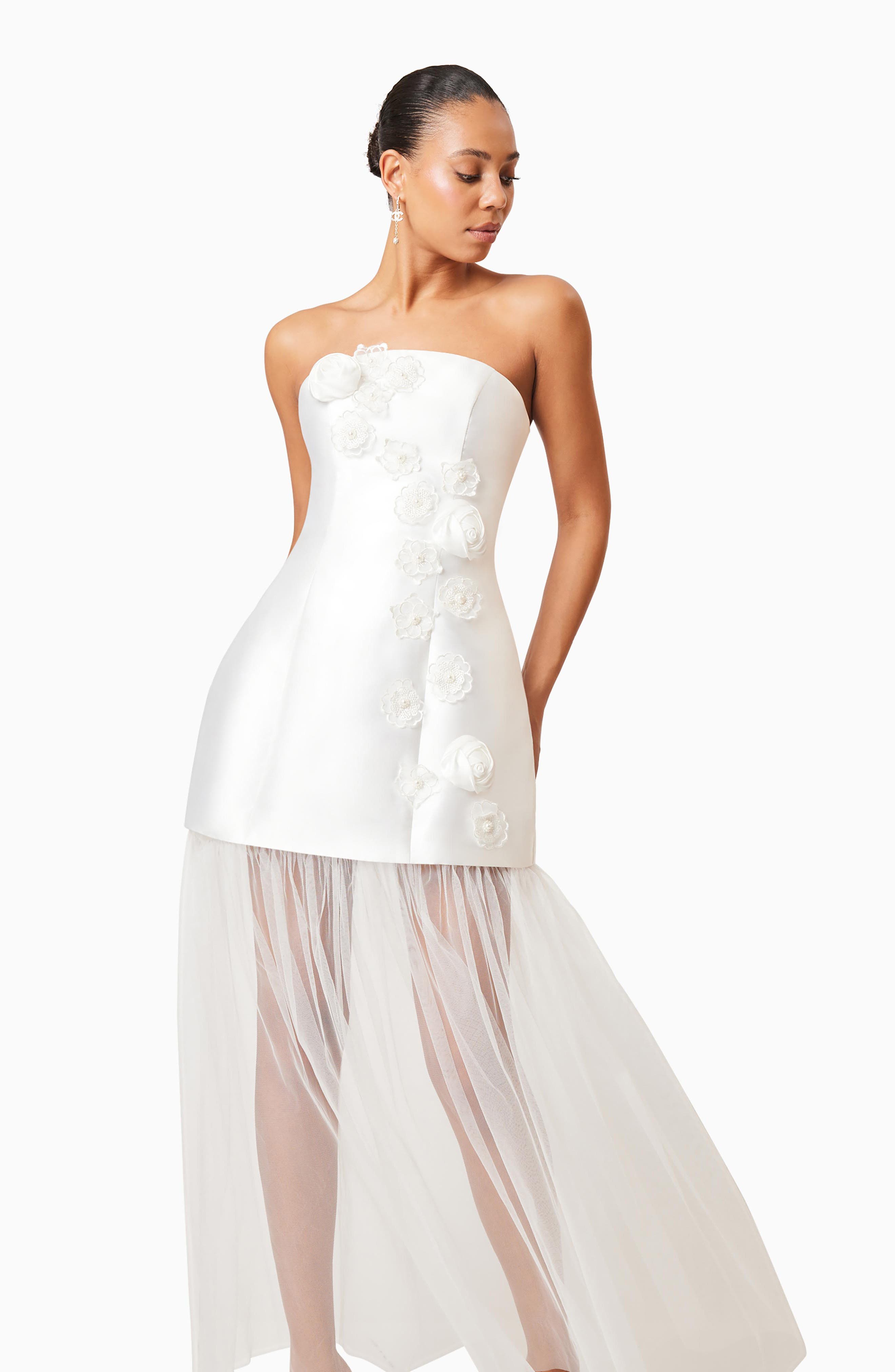 Oleander Floral Appliqué Strapless Cocktail Minidress with