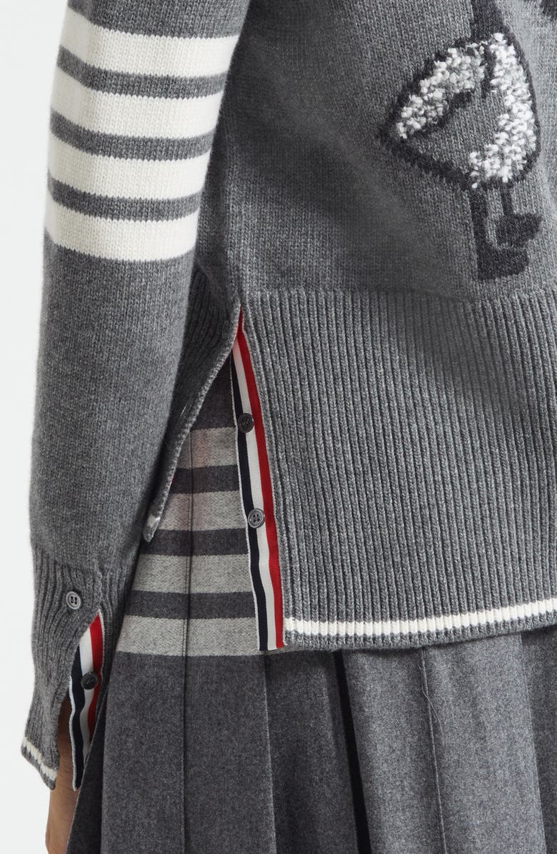 Thom Browne Intarsia Geese 4-Bar Wool Cardigan, Alternate, color, Medium Grey