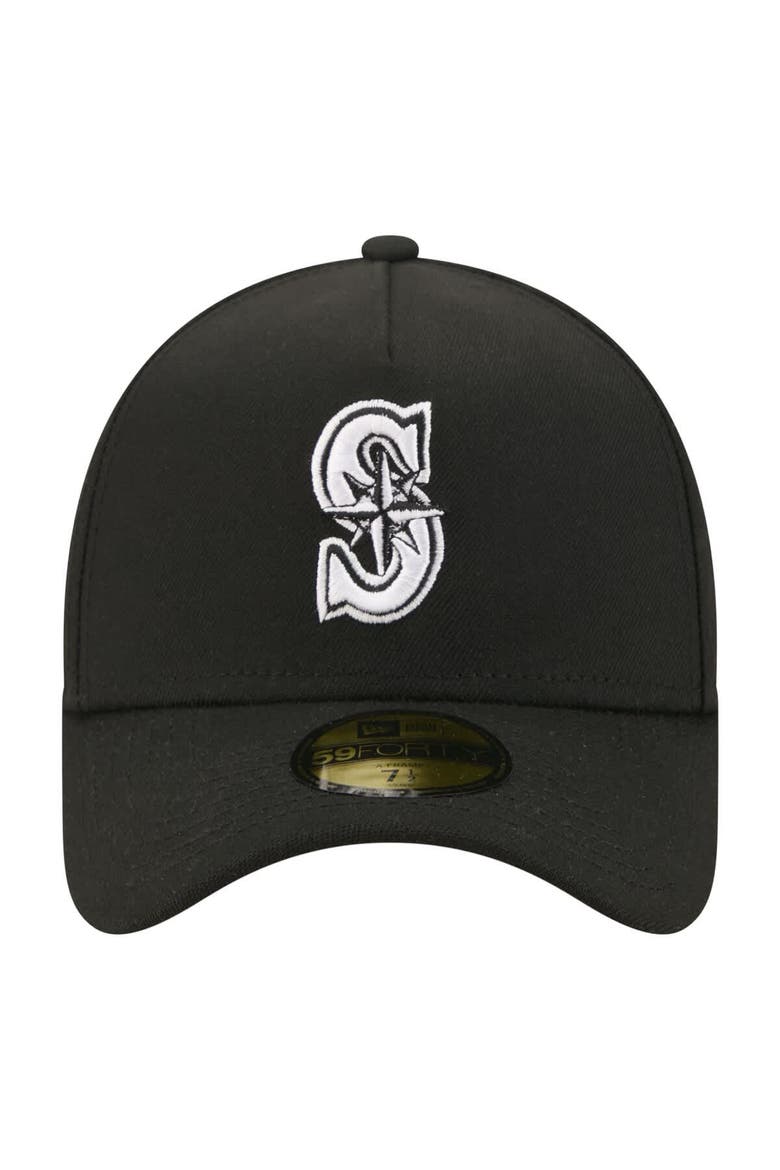 Men's New Era  Black Seattle Mariners A-Frame 59FORTY Fitted Hat, Alternate, color, Black