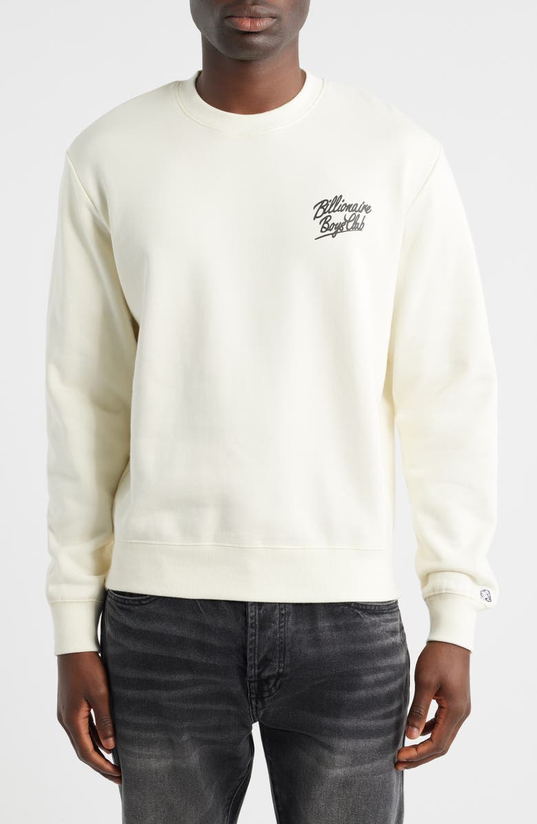 Billionaire Boys Club BB Small Script Cotton Sweatshirt, Main, color, Winter White