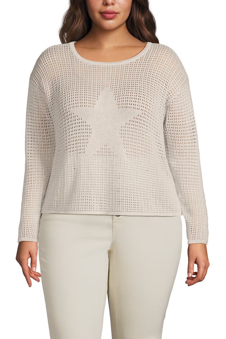 Cotton Viscose Mesh Jacquard Crew Neck Sweater, Main, color, Oatmeal Snow Heather
