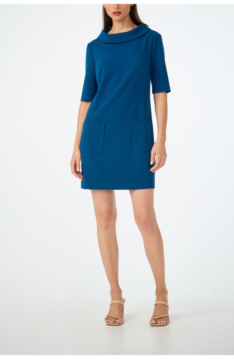 Trina Turk Maleko Folded Neckline Dress, Main, color, Burle Blue