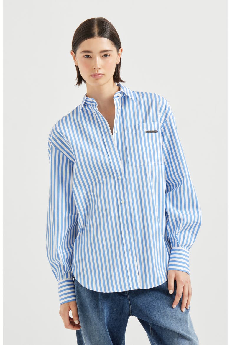 Striped poplin shirt, Alternate, color, Azure