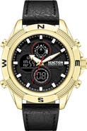 Kenneth Cole Reaction Analog & Digital Faux Leather Strap Watch, 48.2mm