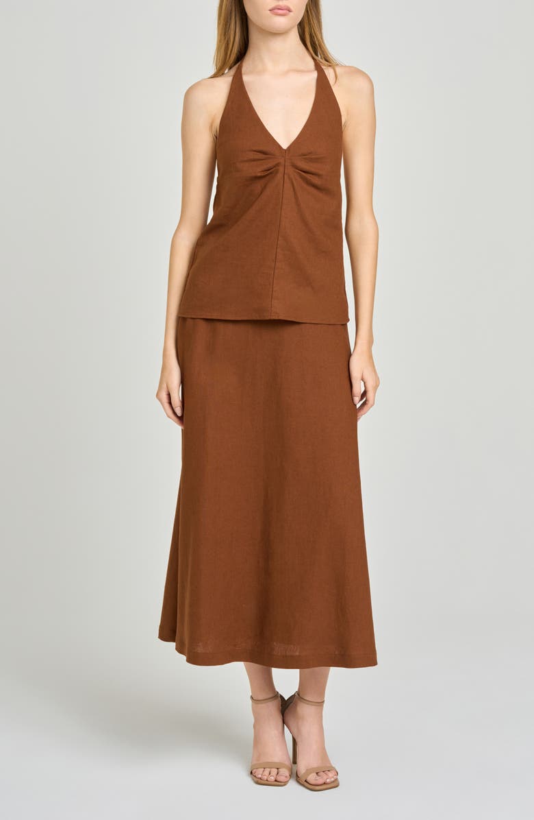 WAYF Kaia Linen Blend Halter Top, Alternate, color, Chocolate