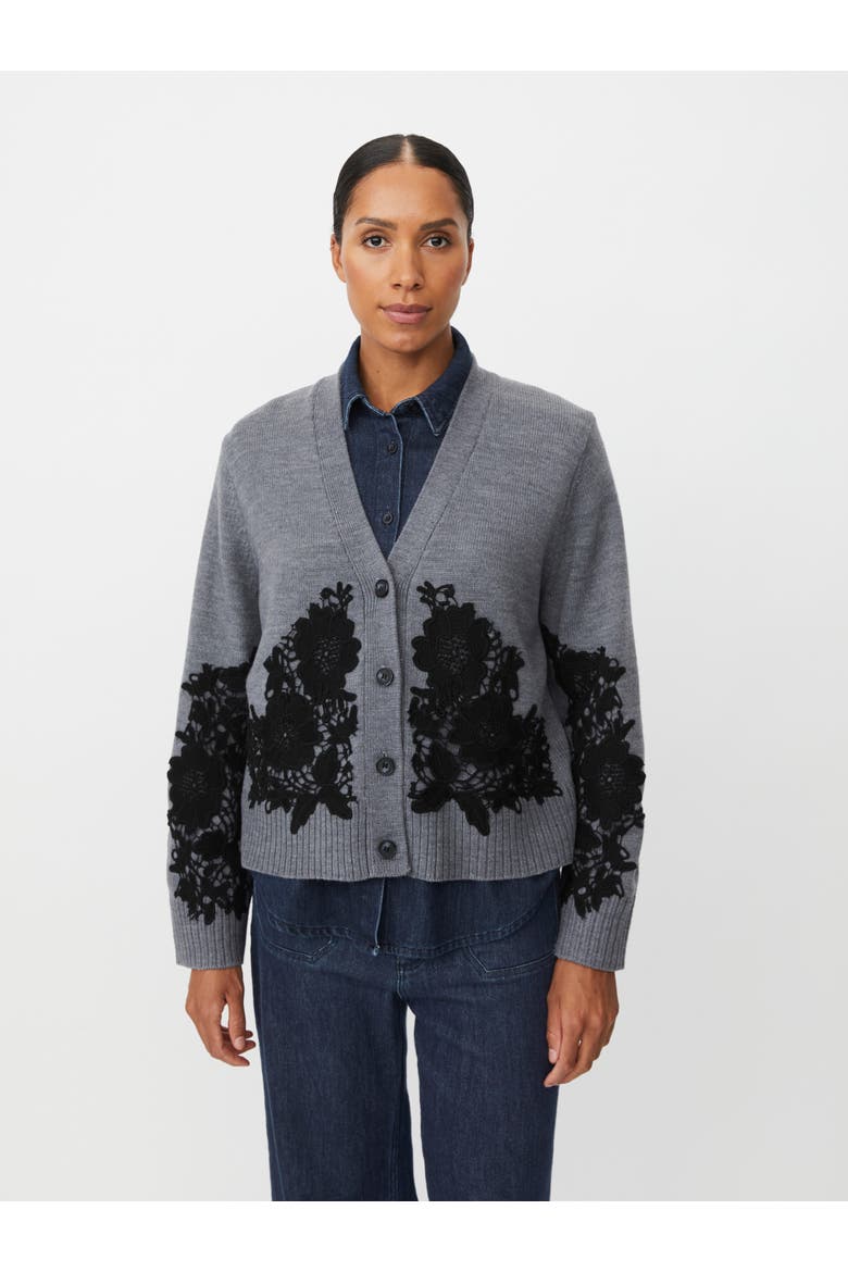Maleviane Floral Appliqué Cardigan, Main, color, M. Grey Mel.