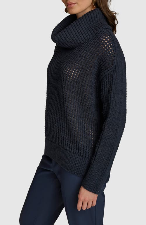 Donna Karan New York Sequin Open Knit Turtleneck Sweater In Nightfall
