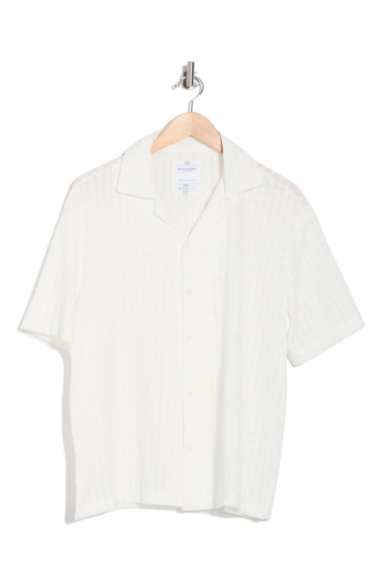 Textured Short Sleeve Button-Up Shirt, Alternate, color, WHITE