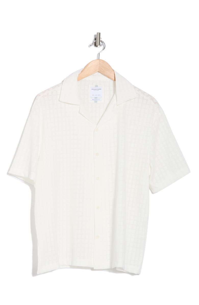 DENIM AND FLOWER Textured Short Sleeve Button-Up Shirt, Alternate, color, White