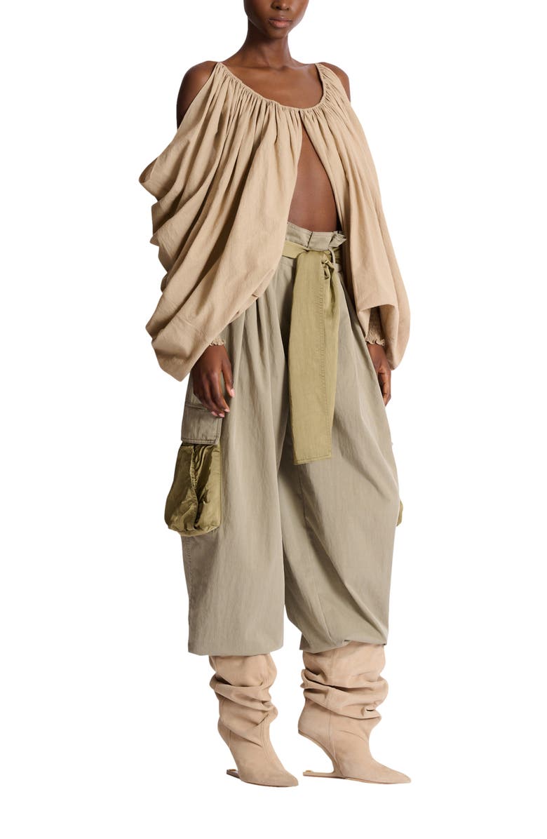 Balmain Strappy cotton blouse, Main, color, Beige