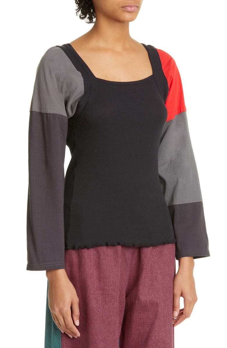 SC103 Medal Patchwork Panel Cotton Knit Shirt, Alternate, color,