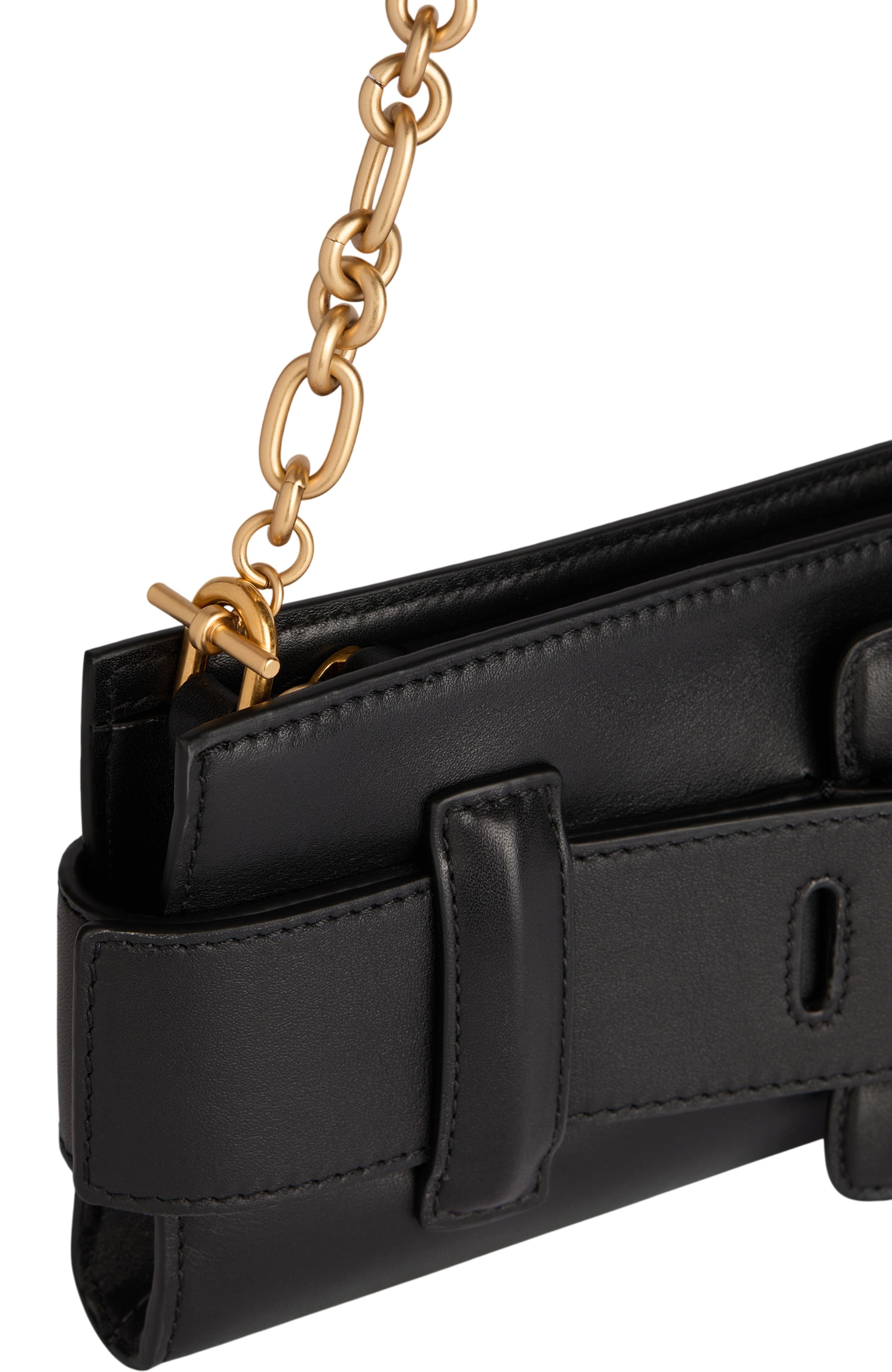 Balmain Anthem smooth leather clutch, Alternate, color, Black