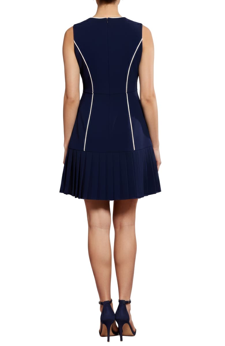London Times Contrast Piped Pleated Dress, Alternate, color, 