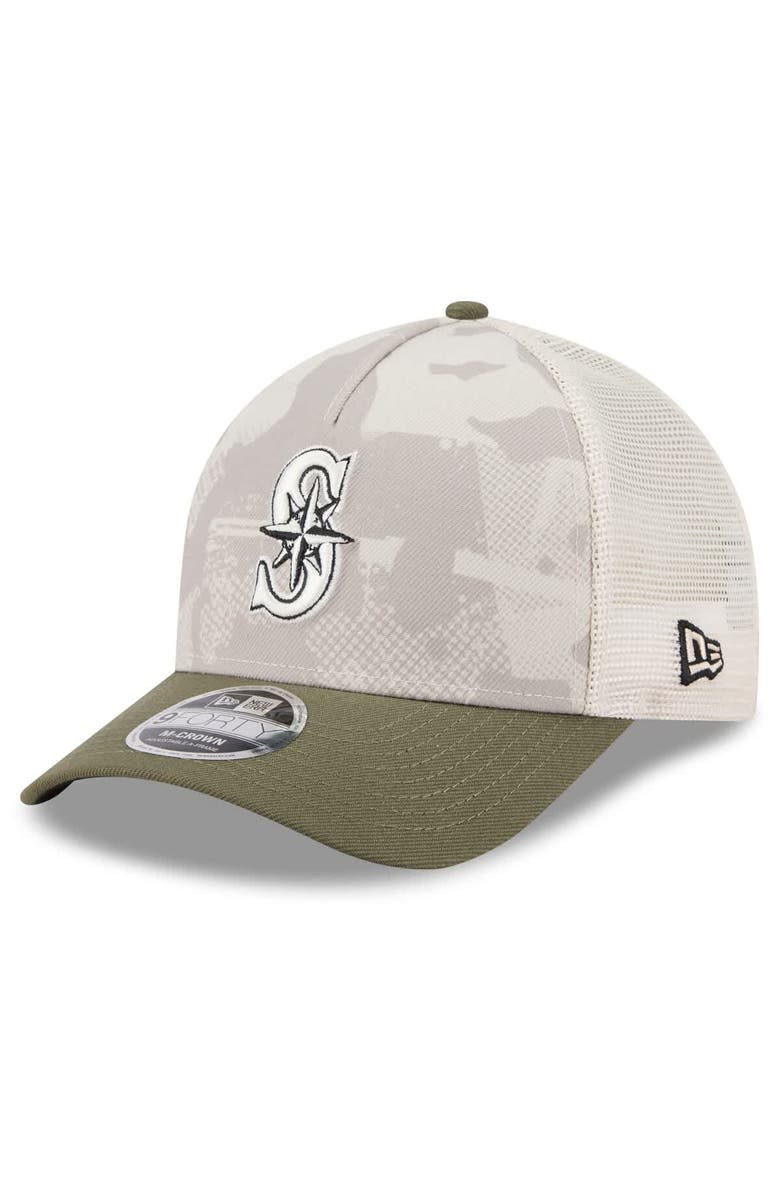 New Era Men's New Era Light Beige/Olive Seattle Mariners 2025 Armed Forces Day 9FORTY M-Crown A-Frame Adjustable Hat, Alternate, color, Light Beige