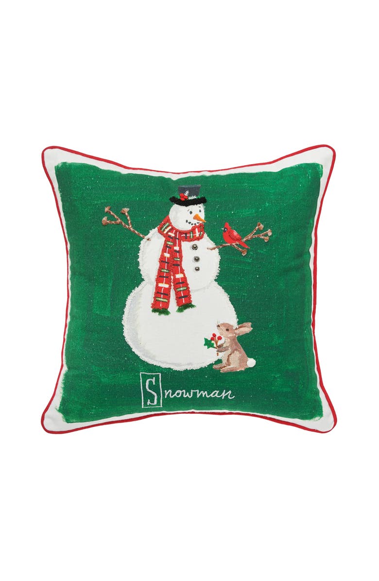 C&F Home Snowman Alphabet Printed & Embellished Christmas Throw Pillow, 18" x 18", Main, color, Green