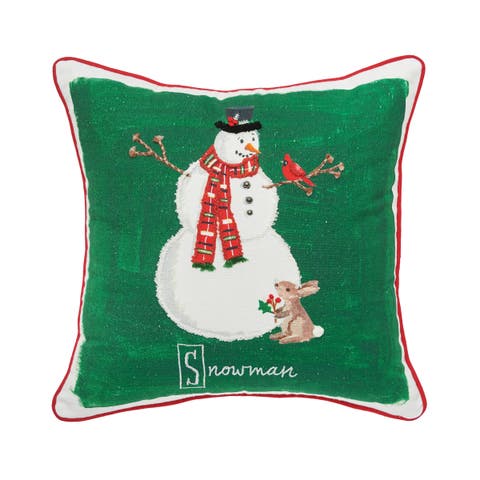 Snowman Alphabet Printed & Embellished Christmas Throw Pillow, 18" x 18"