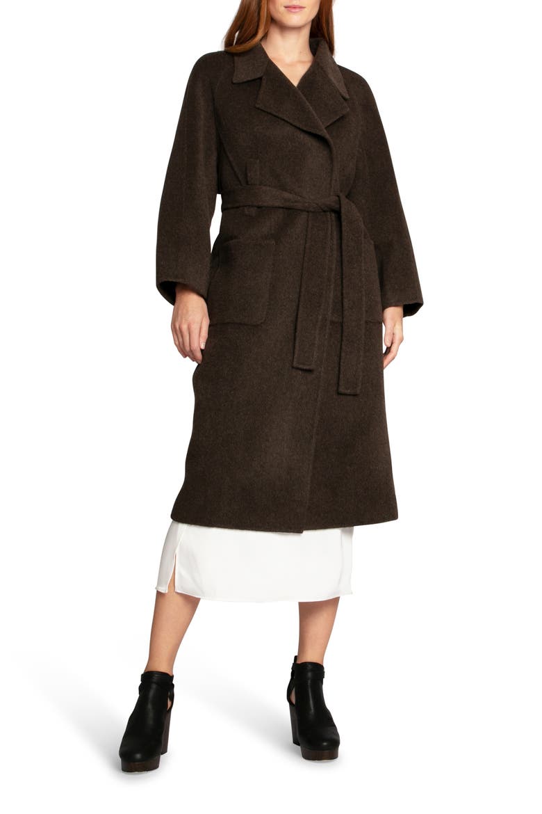 Belted Wool Blend Coat, Alternate, color, BROWN