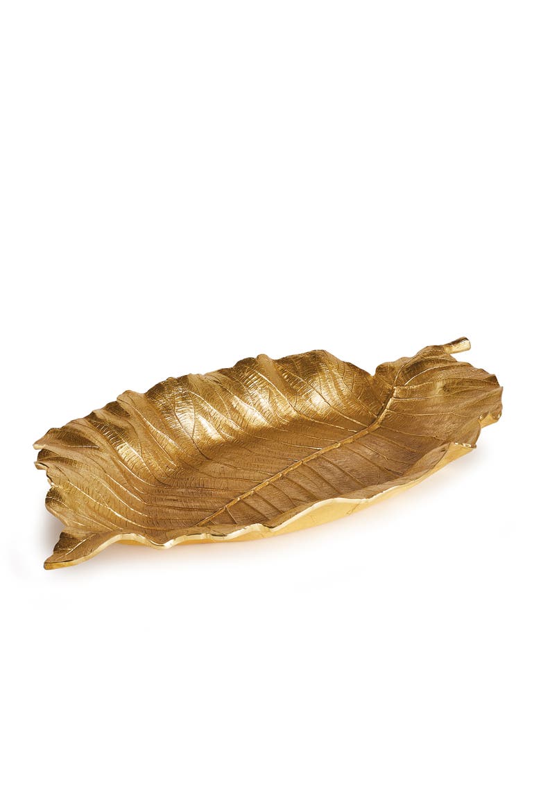 Alegra Grand Leaf Tray, Main, color, Gold