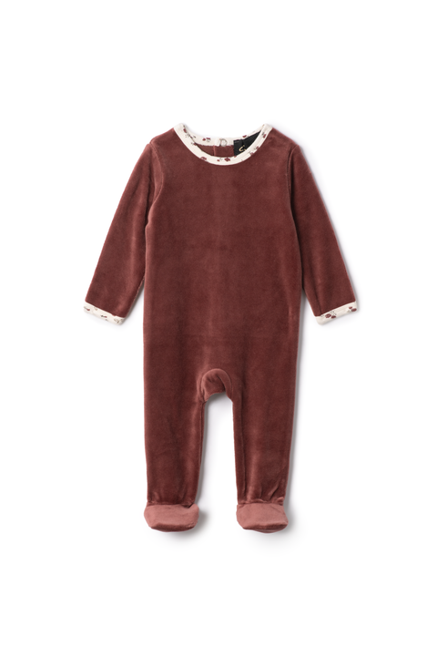 Girl Floral Collar Back Snap Velour Romper (Baby)