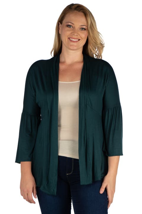 Plus Size Bell Sleeve Flared Open Front  Cardigan