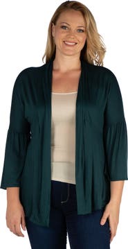 24seven Comfort Apparel Plus Size Bell Sleeve Flared Open Front  Cardigan