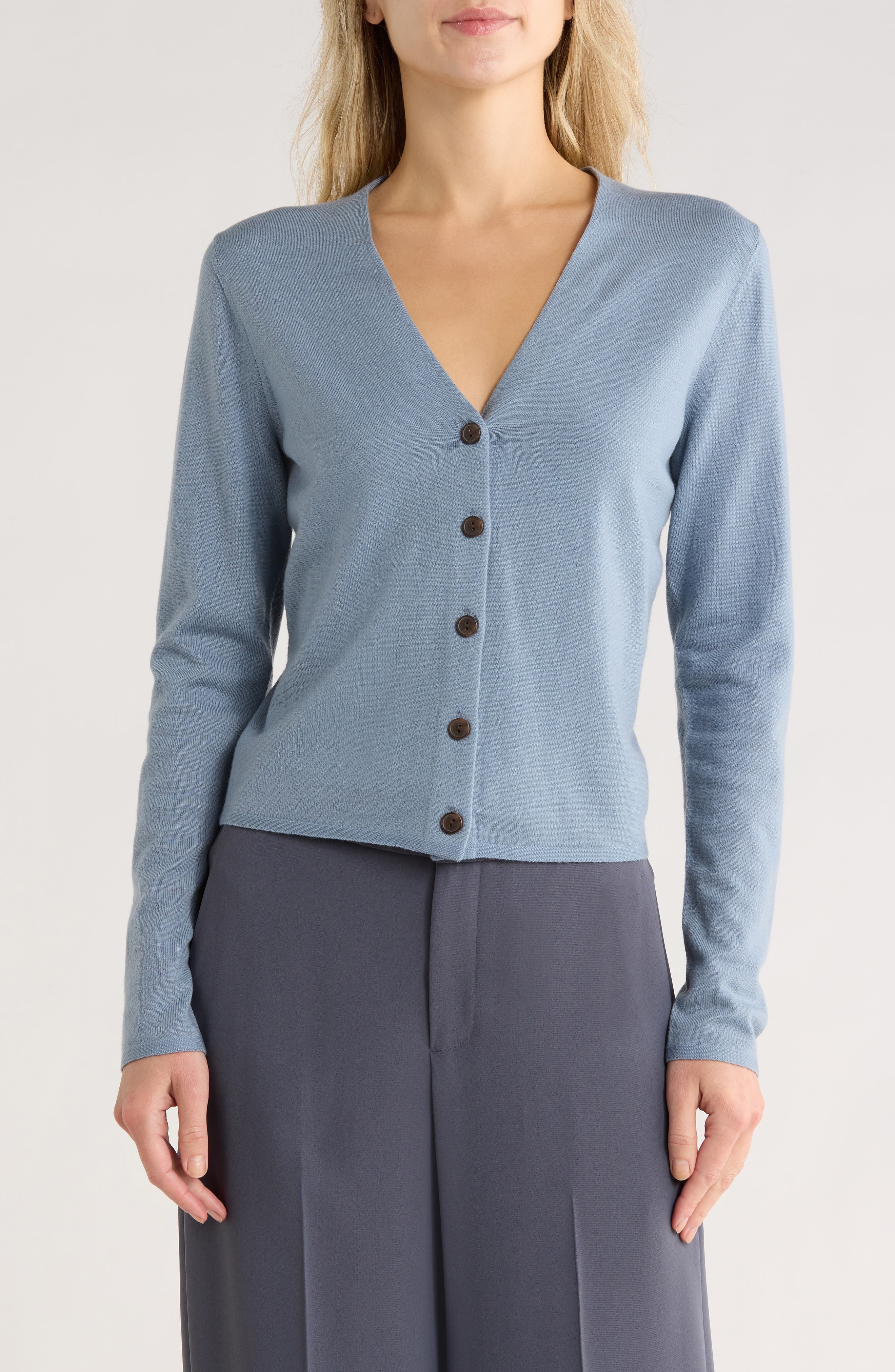 Slim Button Front Wool Bend Cardigan - image 3