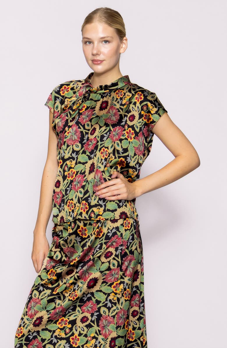 MELLODAY Twist Detail Cap Sleeve Top, Alternate, color, Black Multi