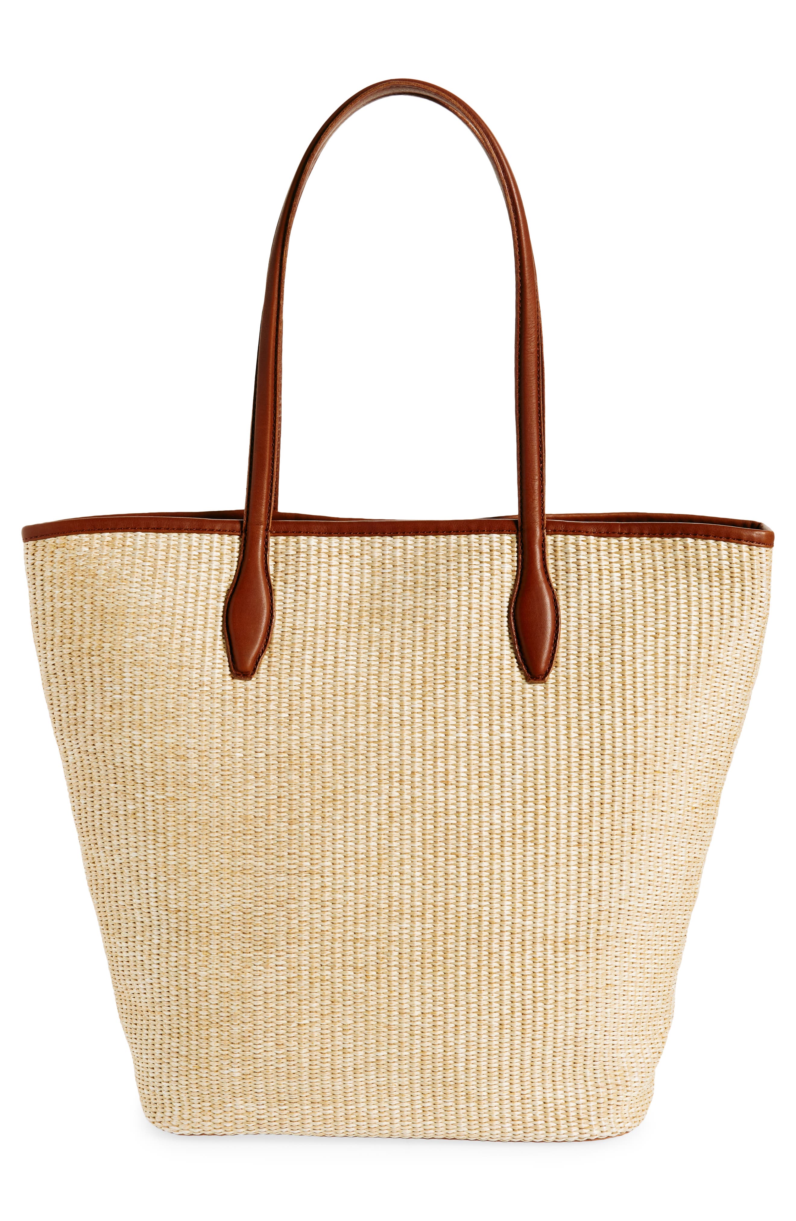 Madewell The Leather Trimmed Straw Tote, Alternate, color, 