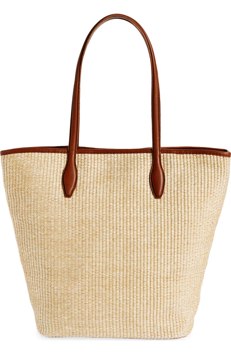 Madewell The Leather Trimmed Straw Tote, Alternate, color,