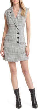 Open Edit Plaid Side Button Blazer Dress