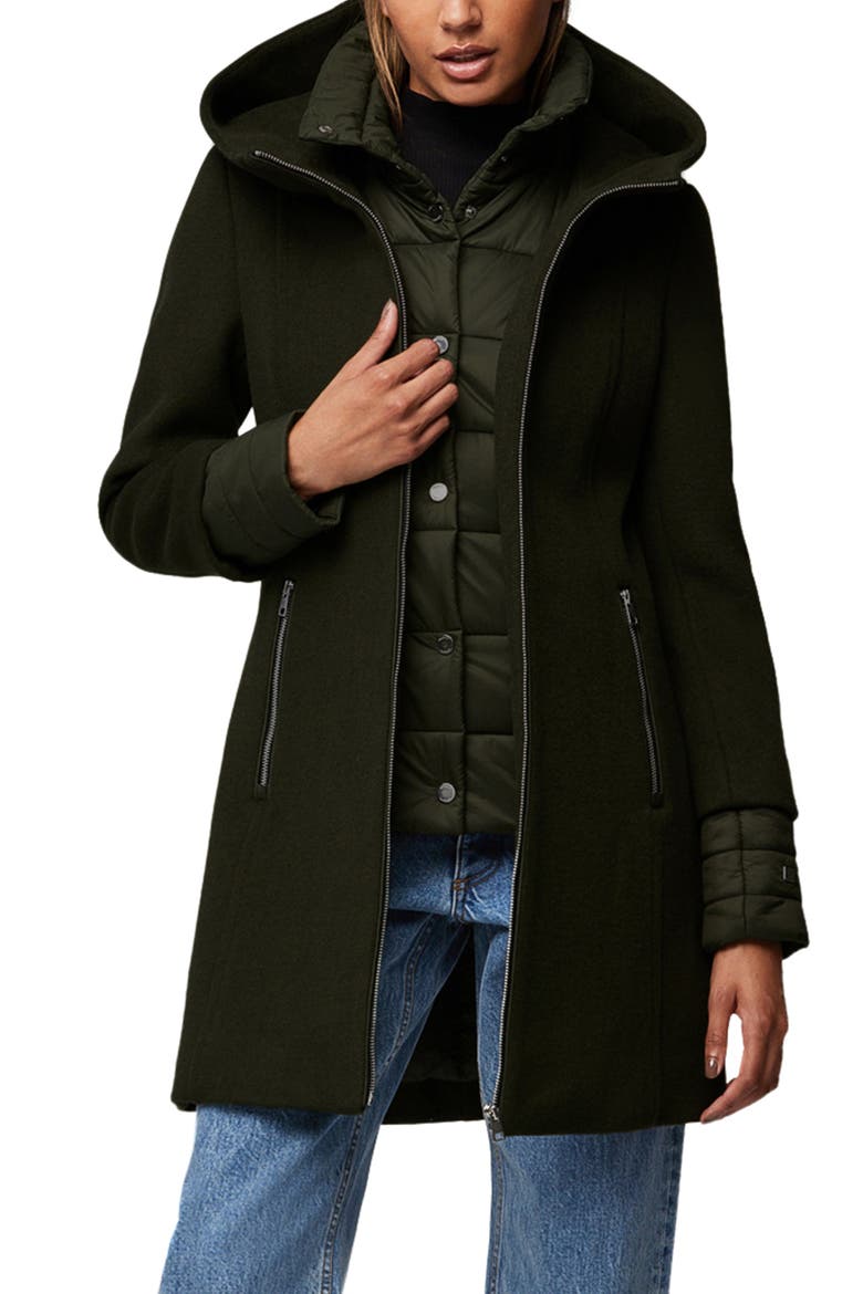 Mixed Media Wool Blend Coat with Quilted Bib Insert, Main, color, CEDAR