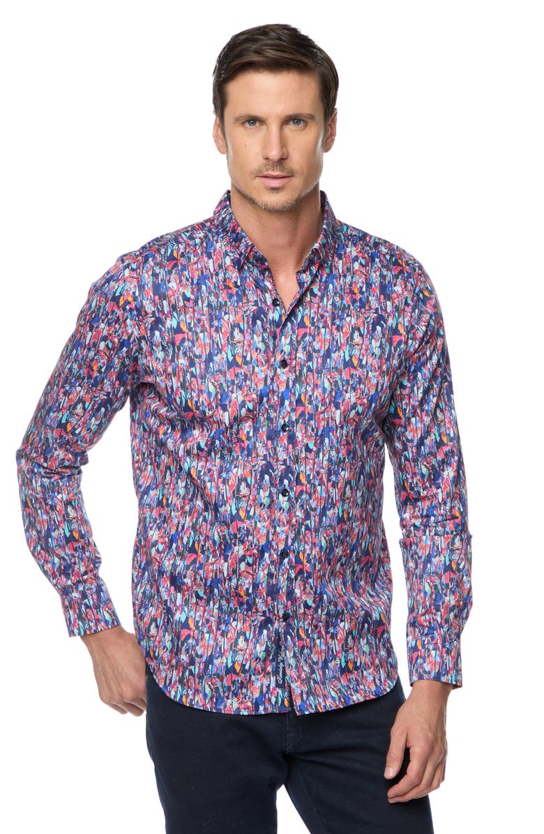 Robert Graham Brighton Tailored Fit Leaf Print Cotton Button-Up Shirt, Alternate, color,